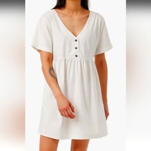 Tentree NWT White V-Neck Button Dress XL Natural Fibers